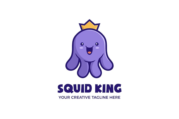 Modelo de logotipo do personagem cute squid king mascot