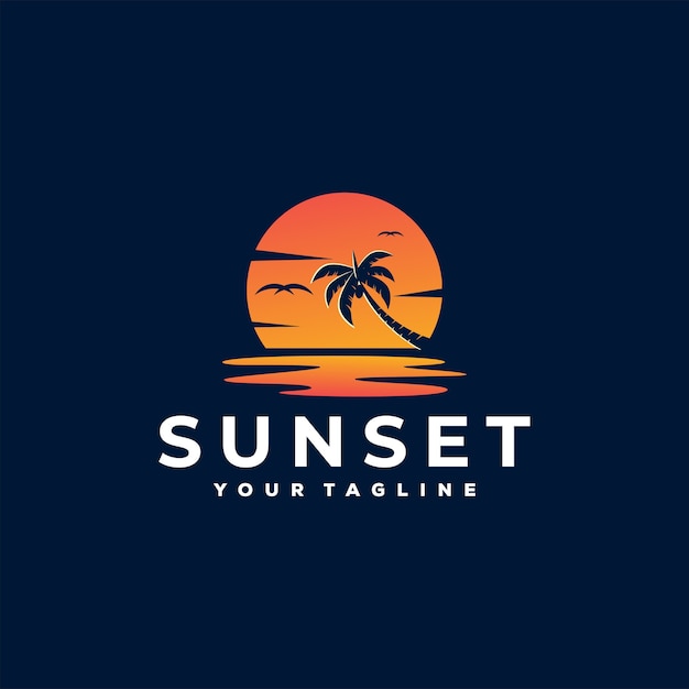 Vetor modelo de logotipo do pôr do sol no paraíso