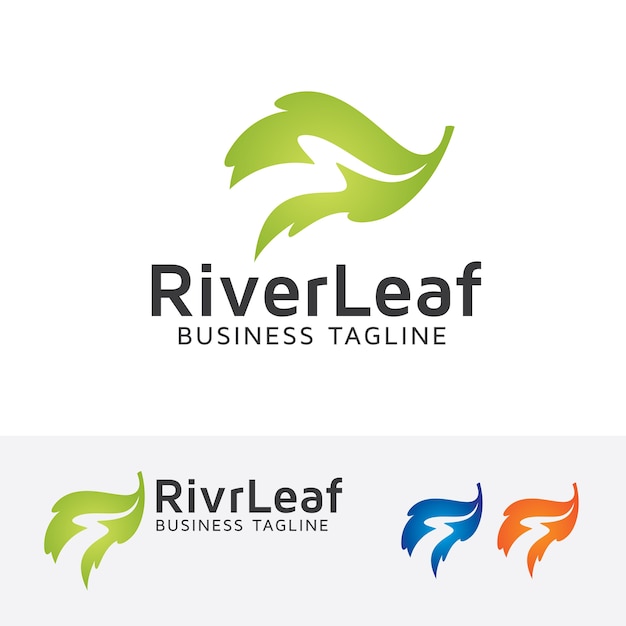 Modelo de logotipo do vetor da folha do rio
