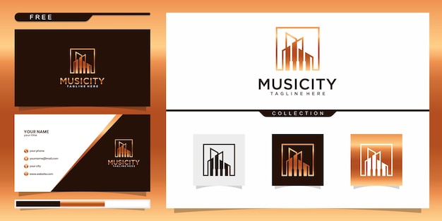 Modelo de logotipo e cartão de visita da cidade musical