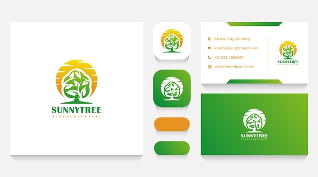 Modelo de logotipo e cartão de visita da sunny tree