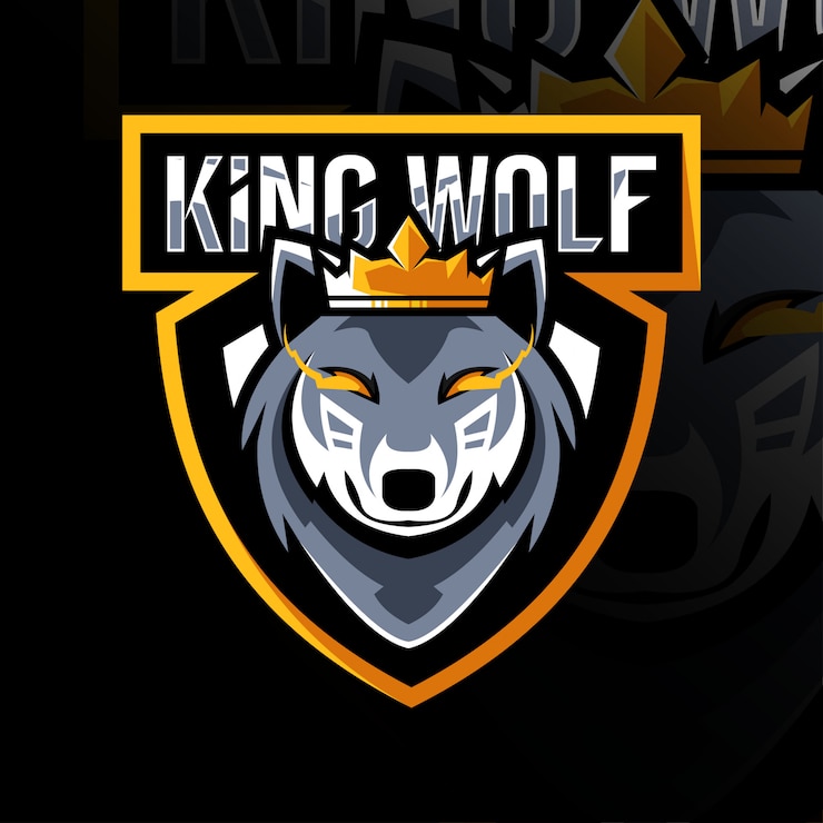 Vetor modelo de logotipo esportivo rei mascote lobo