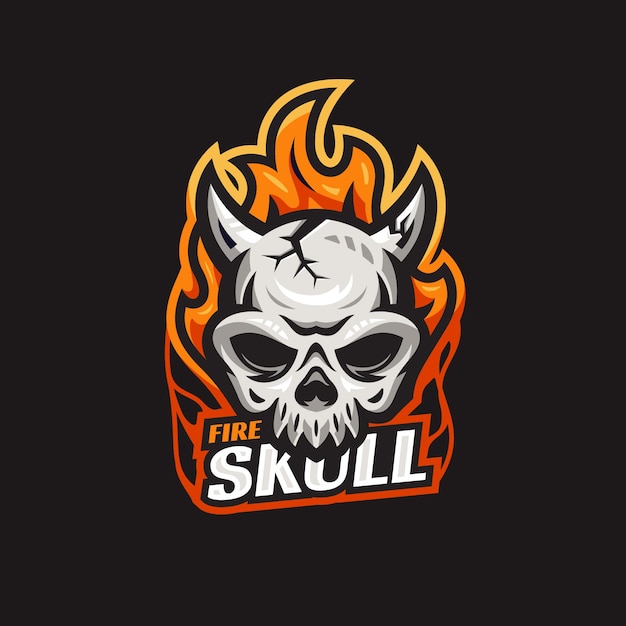 Vetor modelo de logotipo fire e skull esport com estilo moderno