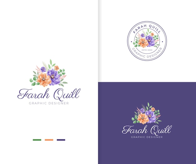 Modelo de logotipo floral lindo buquê em aquarela