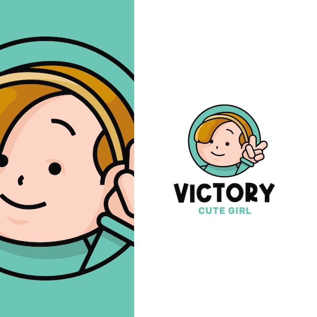 Modelo de logotipo fofinho de victory girl