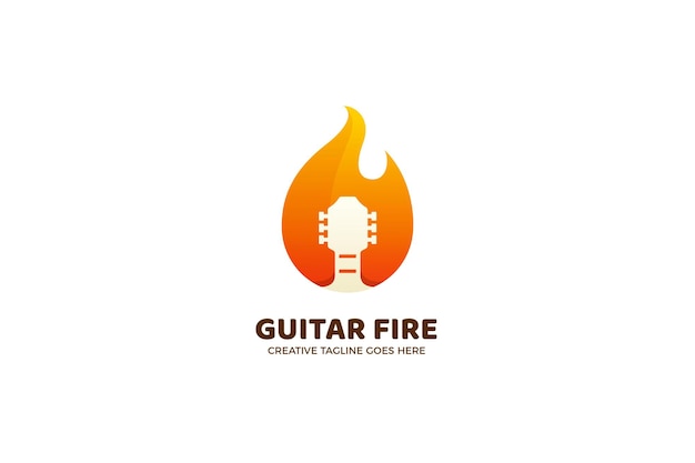 Modelo de logotipo gradiente de guitarra Fire Metal