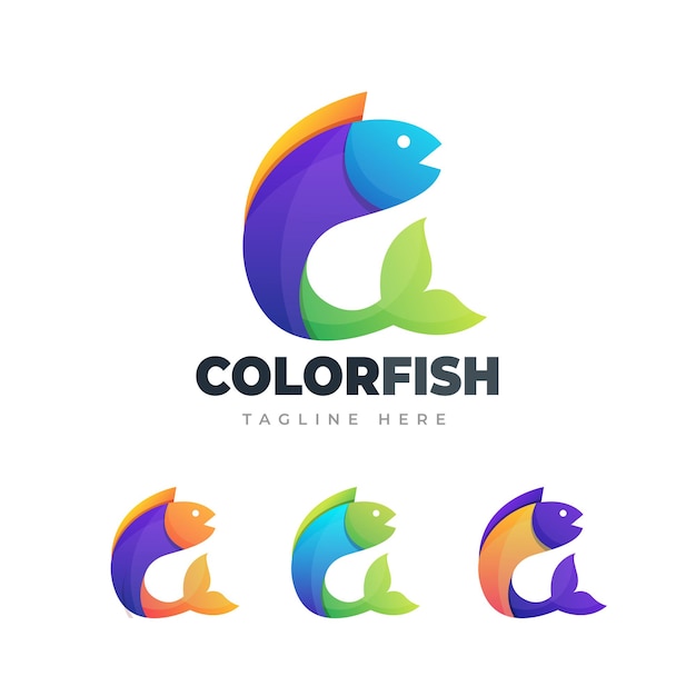 Modelo de logotipo gradiente de peixes coloridos