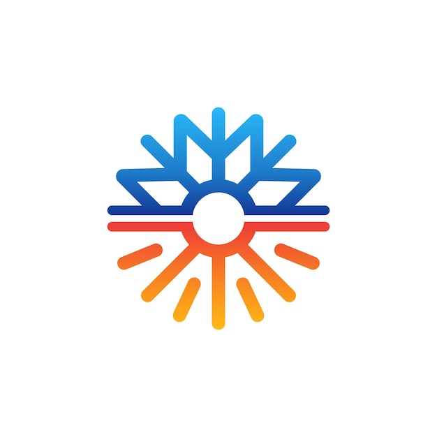 Vetor modelo de logotipo hvac com conceito de sol e floco de neve