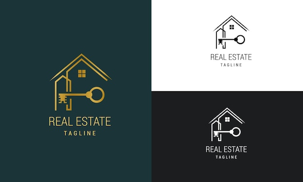 Modelo de logotipo imobiliário com emblemas premium de estilo criativo dourado para vetor de logotipo vendido de corretor de imóveis