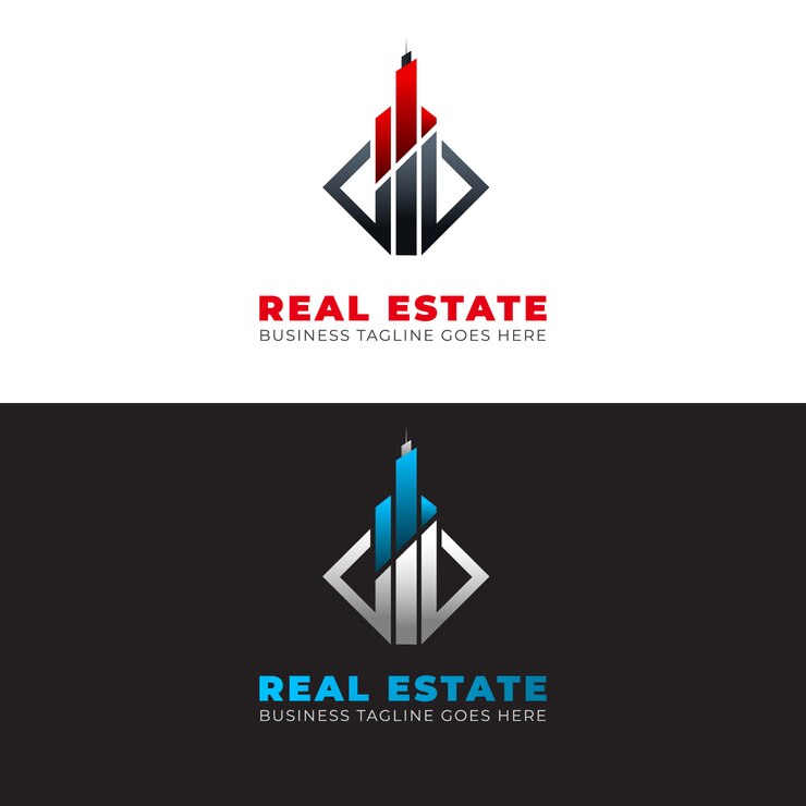 Modelo de logotipo imobiliário moderno com elementos