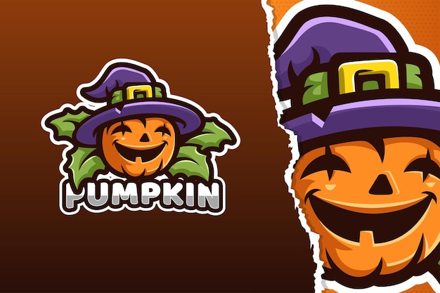 Modelo de logotipo laranja abóbora mascote de halloween