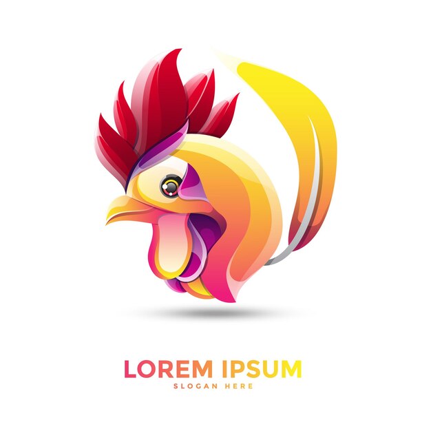 Modelo de logotipo lindo de frango colorido