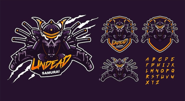 Modelo de logotipo mascote premium de samurai morto-vivo