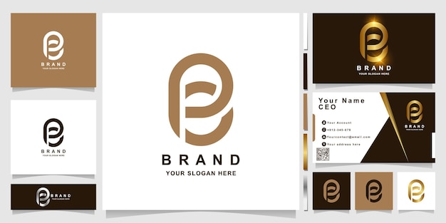 Modelo de logotipo minimalista e elegante com monograma pb com design de cartão de visita