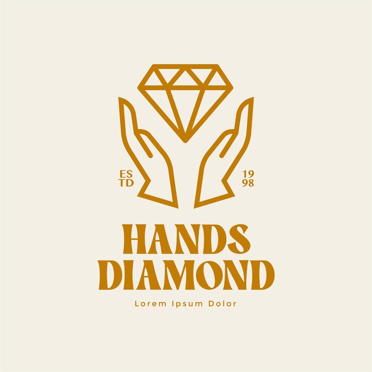 Vetor modelo de logotipo monoline com ilustração de contorno de mão e diamante