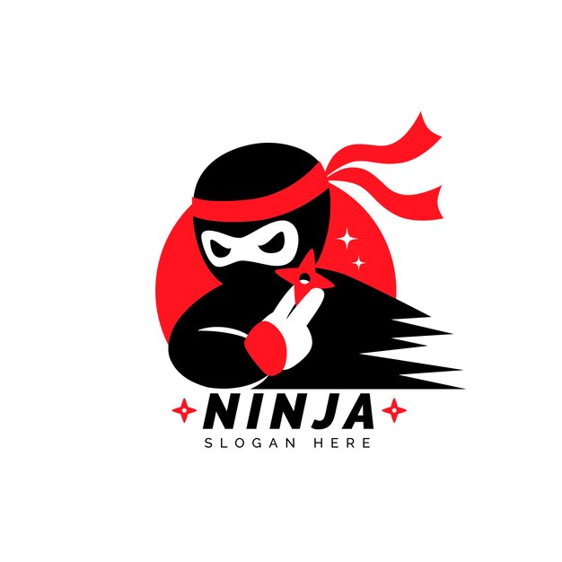 Modelo de logotipo ninja plano