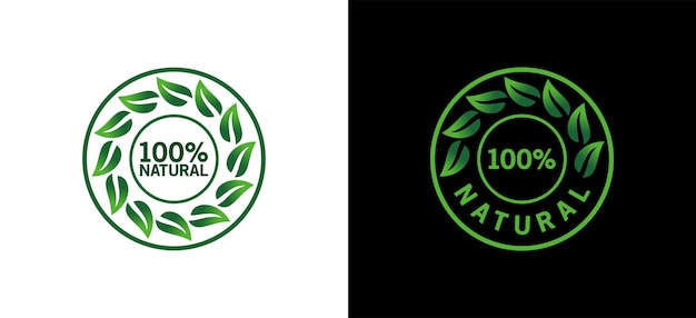 Vetor modelo de logotipo ou crachá de 100 vetores naturais para produtos com folha verde pura moderna