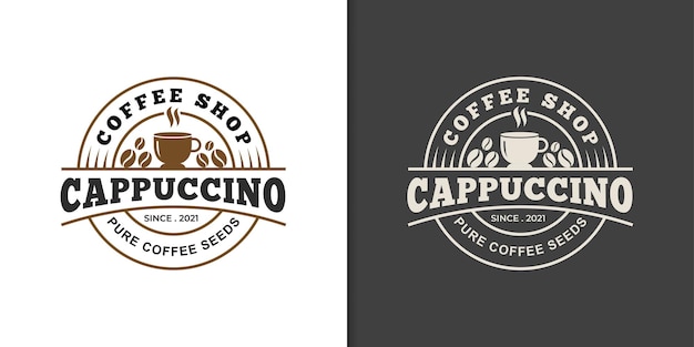 Modelo de logotipo para crachá de cappuccino de bebida fresca de café comercial