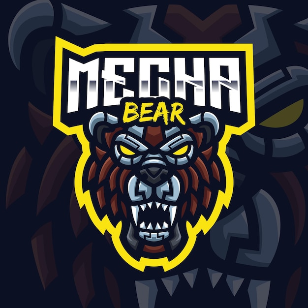 Vetor modelo de logotipo para jogos mecha bear mascot para esports streamer facebook youtube