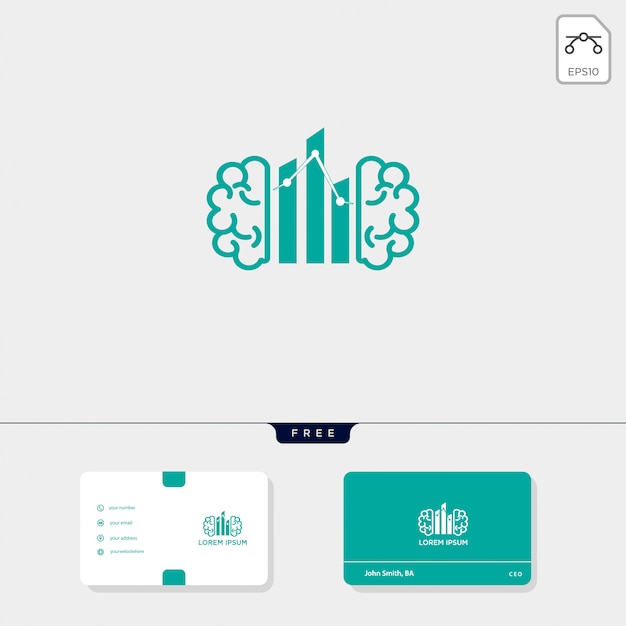 Modelo de logotipo premium cérebro, modelo de cartão de visita incluem