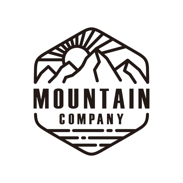 Modelo de logotipo preto e branco da montanha