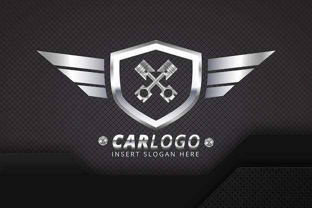 Modelo de logotipo realista carro metálico