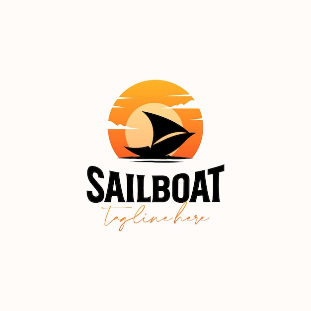Modelo de logotipo vintage veleiro sunset hipster