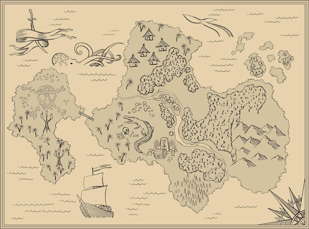 Mapa do tesouro antigo modelo de mapa da ilha dos desenhos