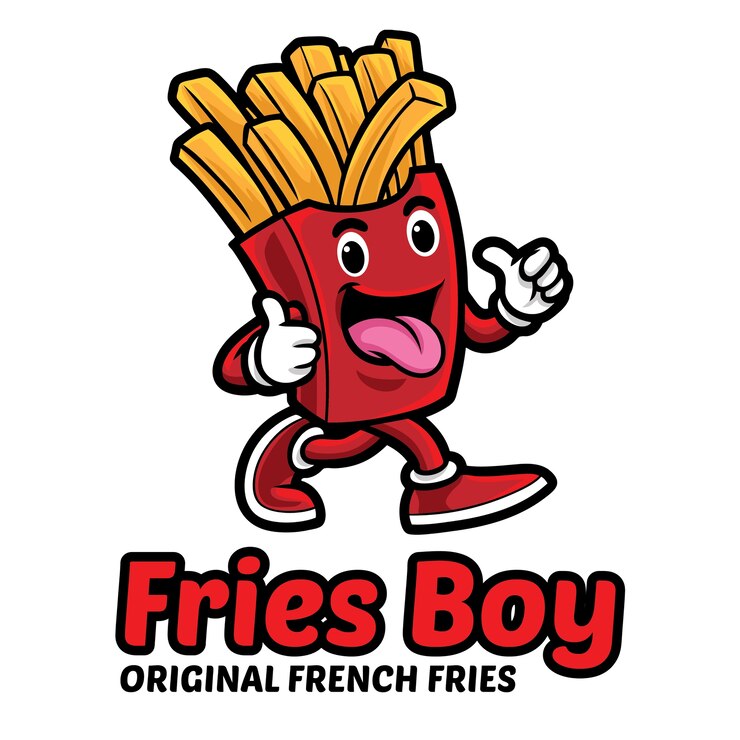 Modelo de mascote com logotipo de menino de batata frita