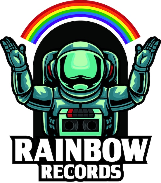 Modelo de mascote do logotipo do astronaut rainbow record