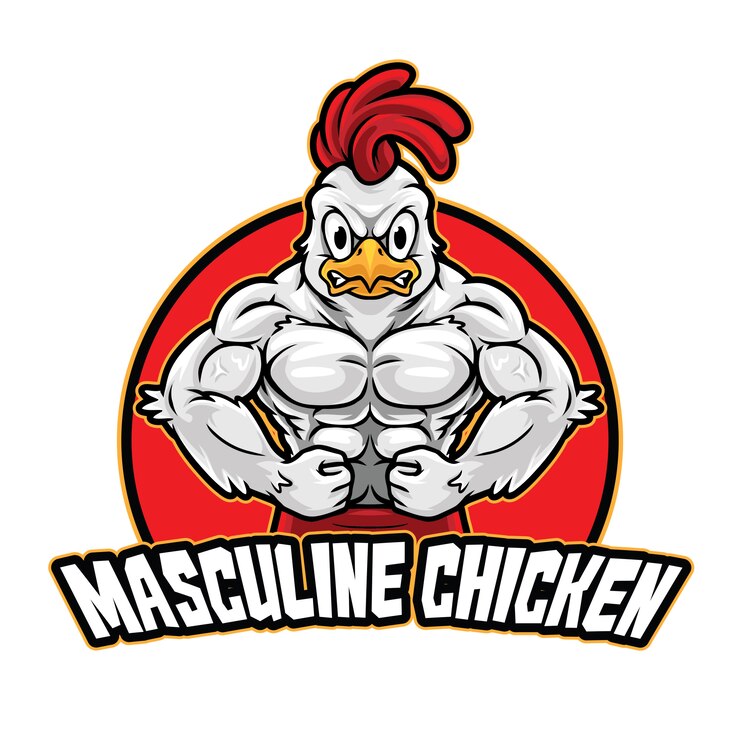 Modelo de mascote masculino com logotipo de frango