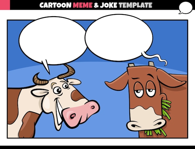 Modelo de meme de desenho animado com balão e vacas em quadrinhos