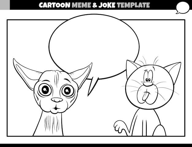 Modelo de meme de desenho animado preto e branco com gatos engraçados