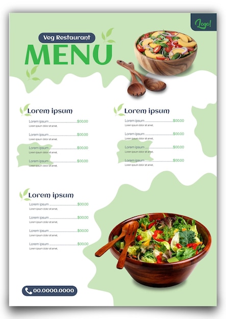 Modelo de menu de alimentos e vegetais