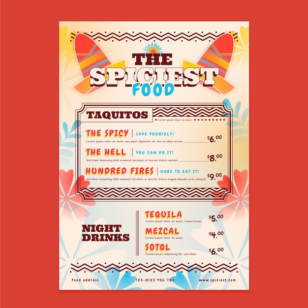 Modelo de menu de barra mexicana em gradiente