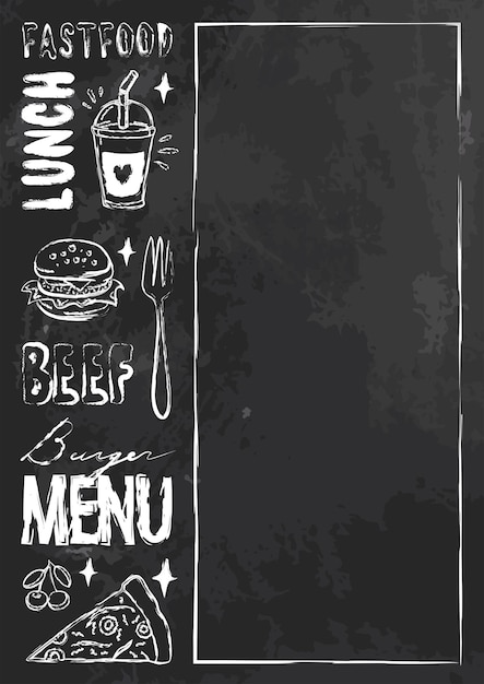 Vetor modelo de menu de café vetorial com espaço vazio para efeito vintage de giz de texto com itens alimentares
