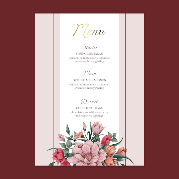 Vetor modelo de menu de casamento floral