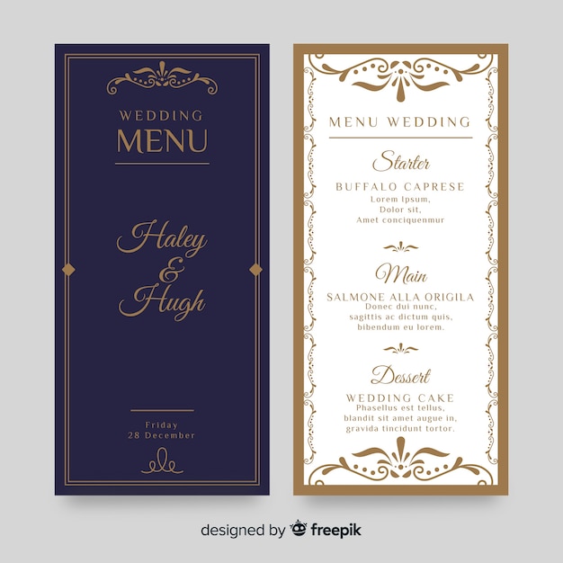 Modelo de menu de casamento