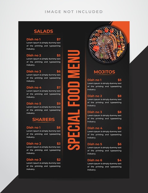 Vetor modelo de menu de comida de restaurante delicioso mínimo para fast food