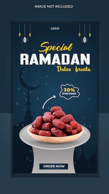 Vetor modelo de menu de comida do ramadã para histórias de mídia social ou modelo de banner da web