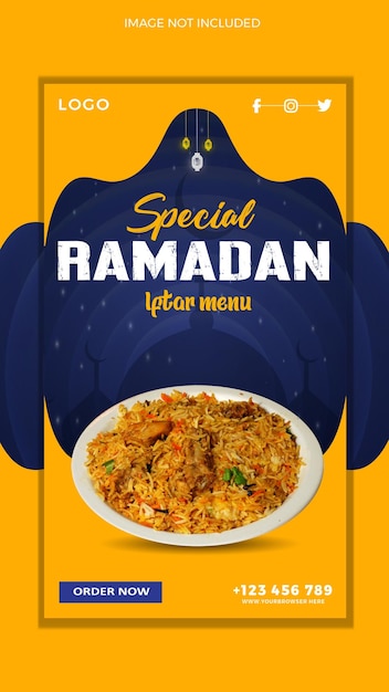 Modelo de menu de comida do ramadã para histórias de mídia social ou modelo de banner da web