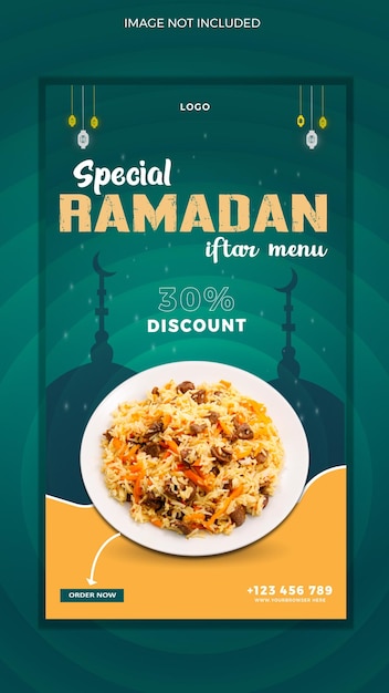 Vetor modelo de menu de comida do ramadã para histórias de mídia social ou modelo de banner da web