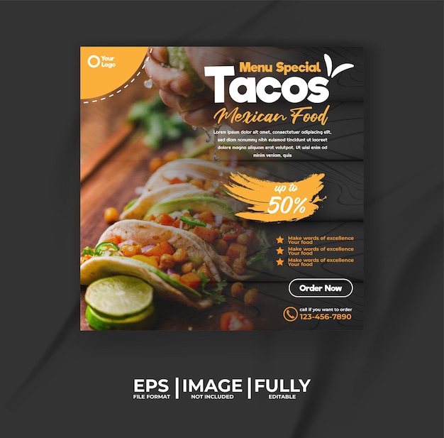 Vetor modelo de menu de comida mexicana de tacos com fundo de padrão de comida