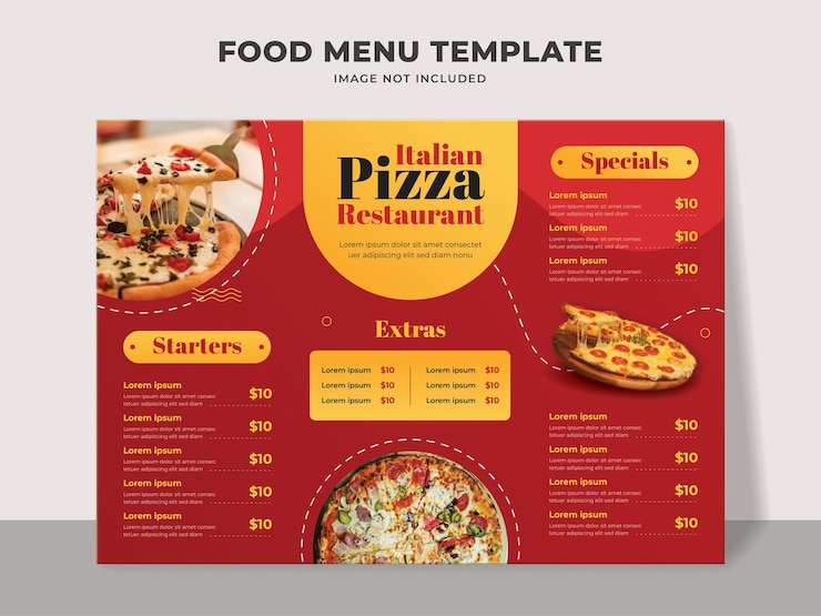 Modelo de menu de comida para pizzaria italiana