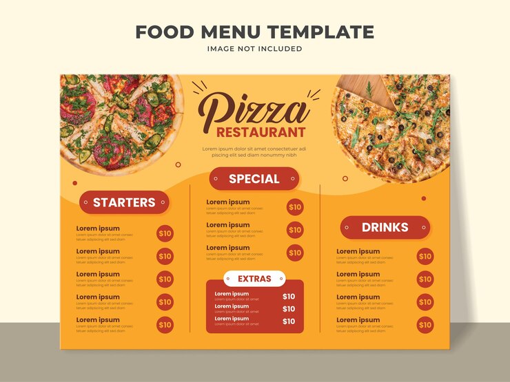 Modelo de menu de comida para pizzaria