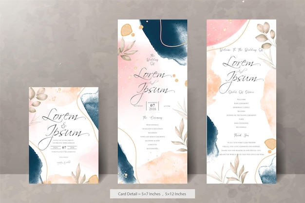 Modelo de menu de convite de casamento floral em aquarela pintada à mão