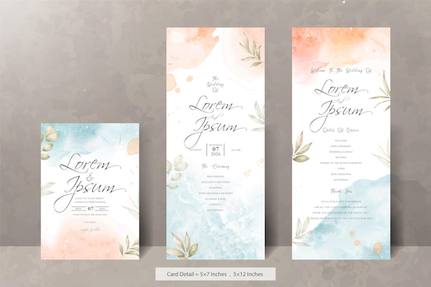 Modelo de menu de convite de casamento floral em aquarela pintada à mão