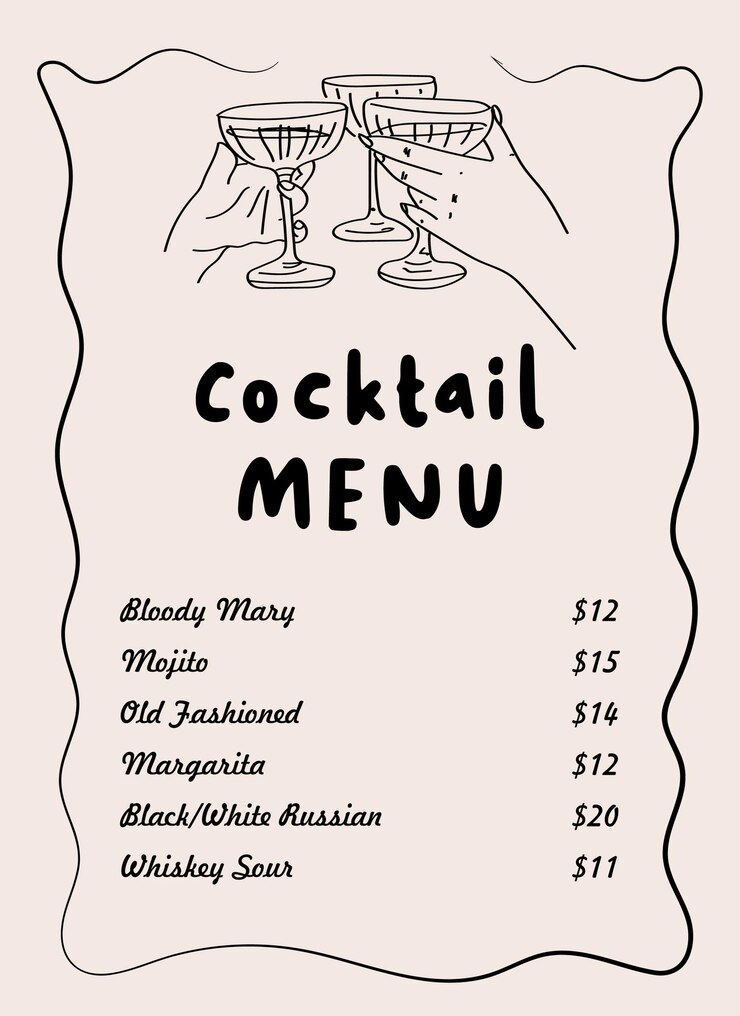 Vetor modelo de menu de coquetel com estilo clássico