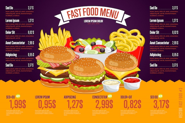 Modelo de menu de fast-food.