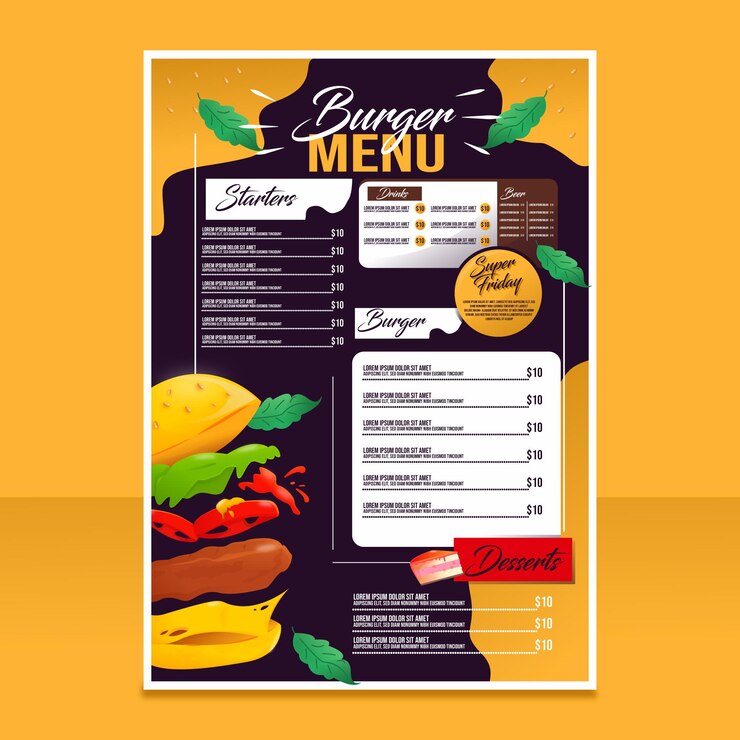 Vetor modelo de menu de fast food